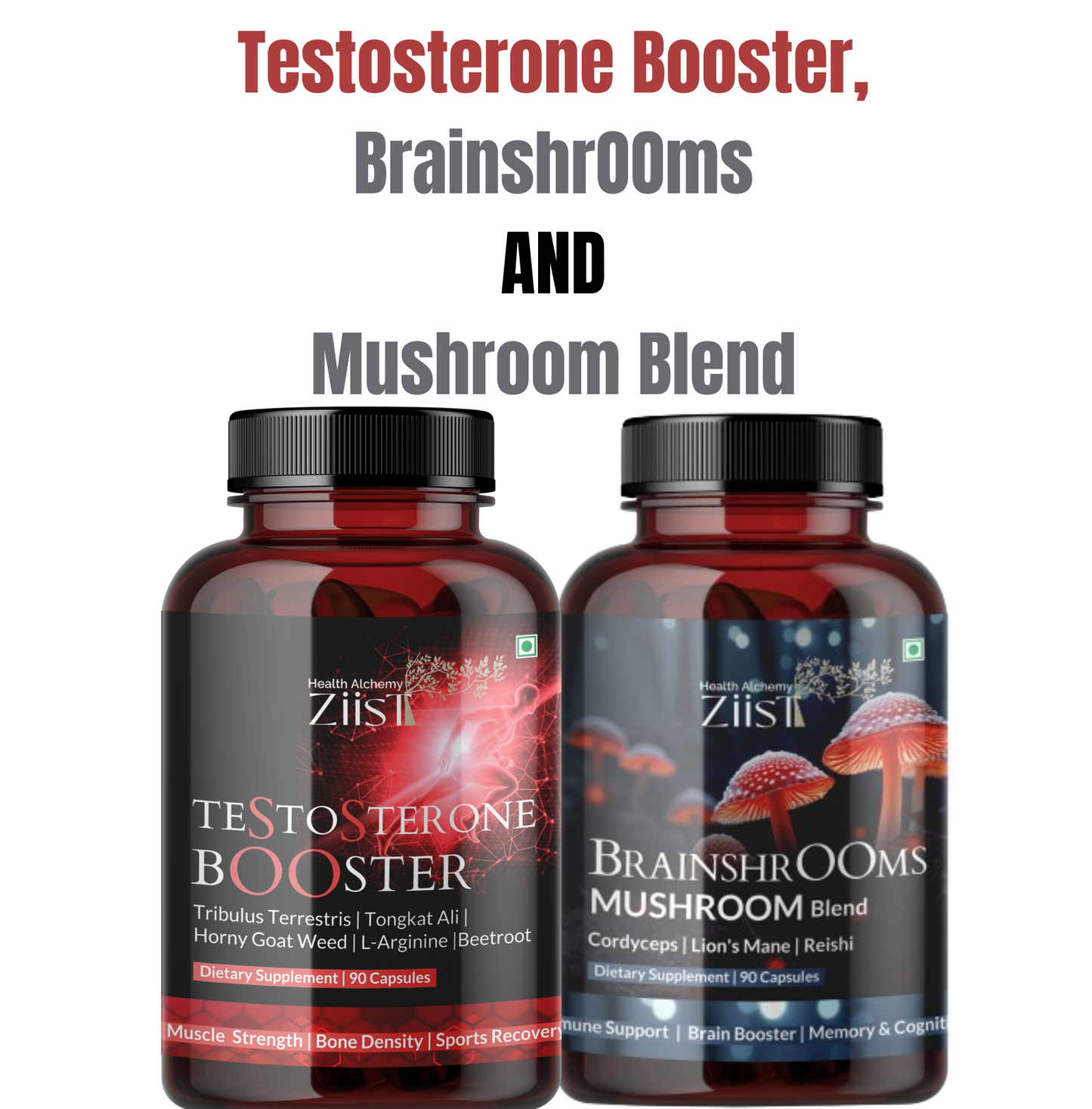 Men supplement power pack with Testosterone Booster and Brainshrooms mushroom extracts | men's health | testosterone | Energy for men