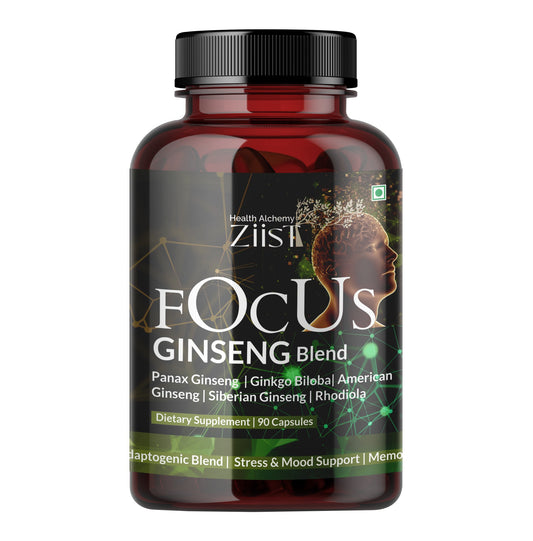 "Bottle of FOCUS Ginseng Complex 1200mg with 90 capsules"