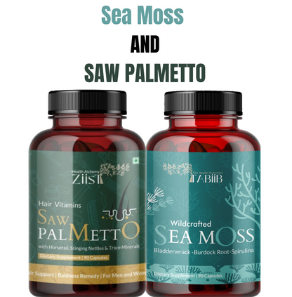 Hair fall solution pack with Saw Palmetto ( hair vitamins ) and Sea Moss (92 minerals) | block DHT | PCOD and hormone support |