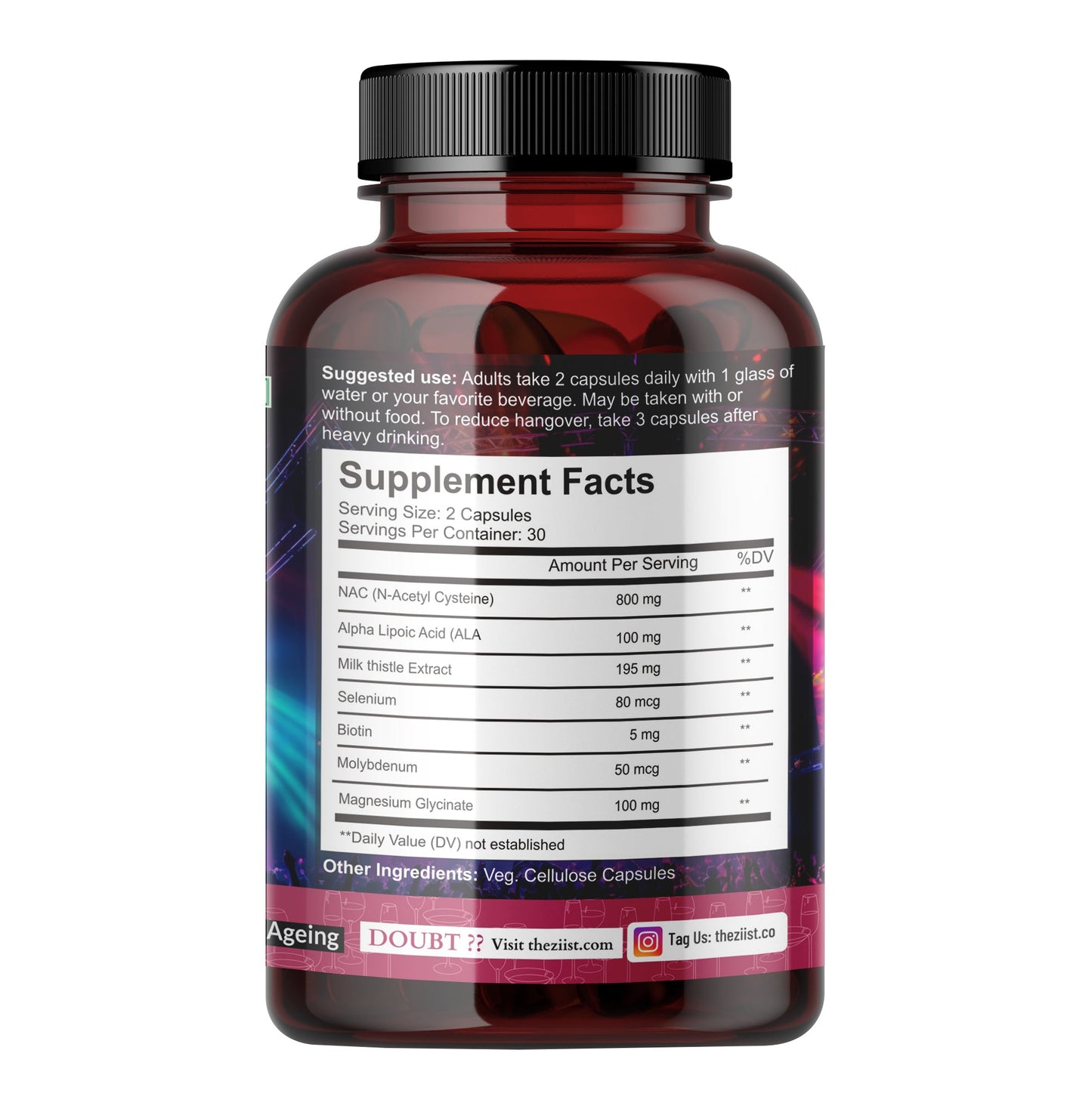 "Close-up of NAC PARTY PRO Capsules 1100mg on a table"