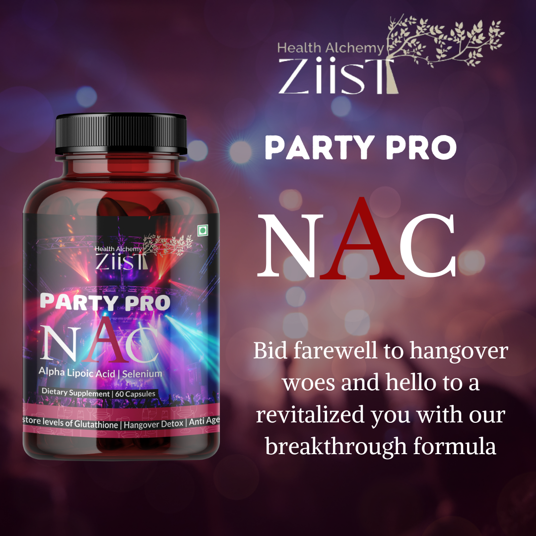 "Ingredients of NAC PARTY PRO Capsules 1100mg including alpha-lipoic acid"