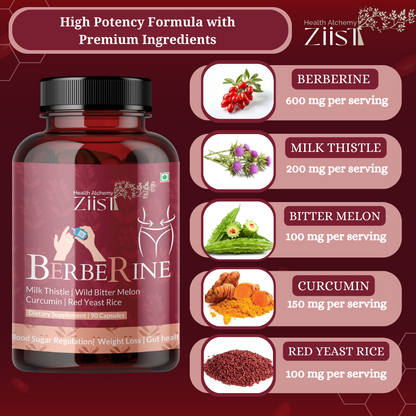 "90 capsules of Berberine Capsules - Natural Metabolic Support 1200mg from The Ziist"