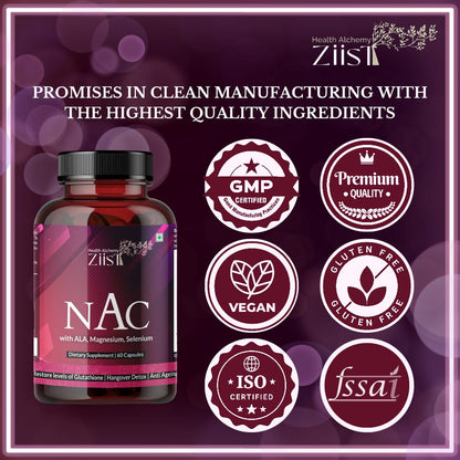 NAC ( N-Acetyl Cysteine ) with ALA, Magnesium, Selenium Dietary Supplement for gluathione production (60 capsules)